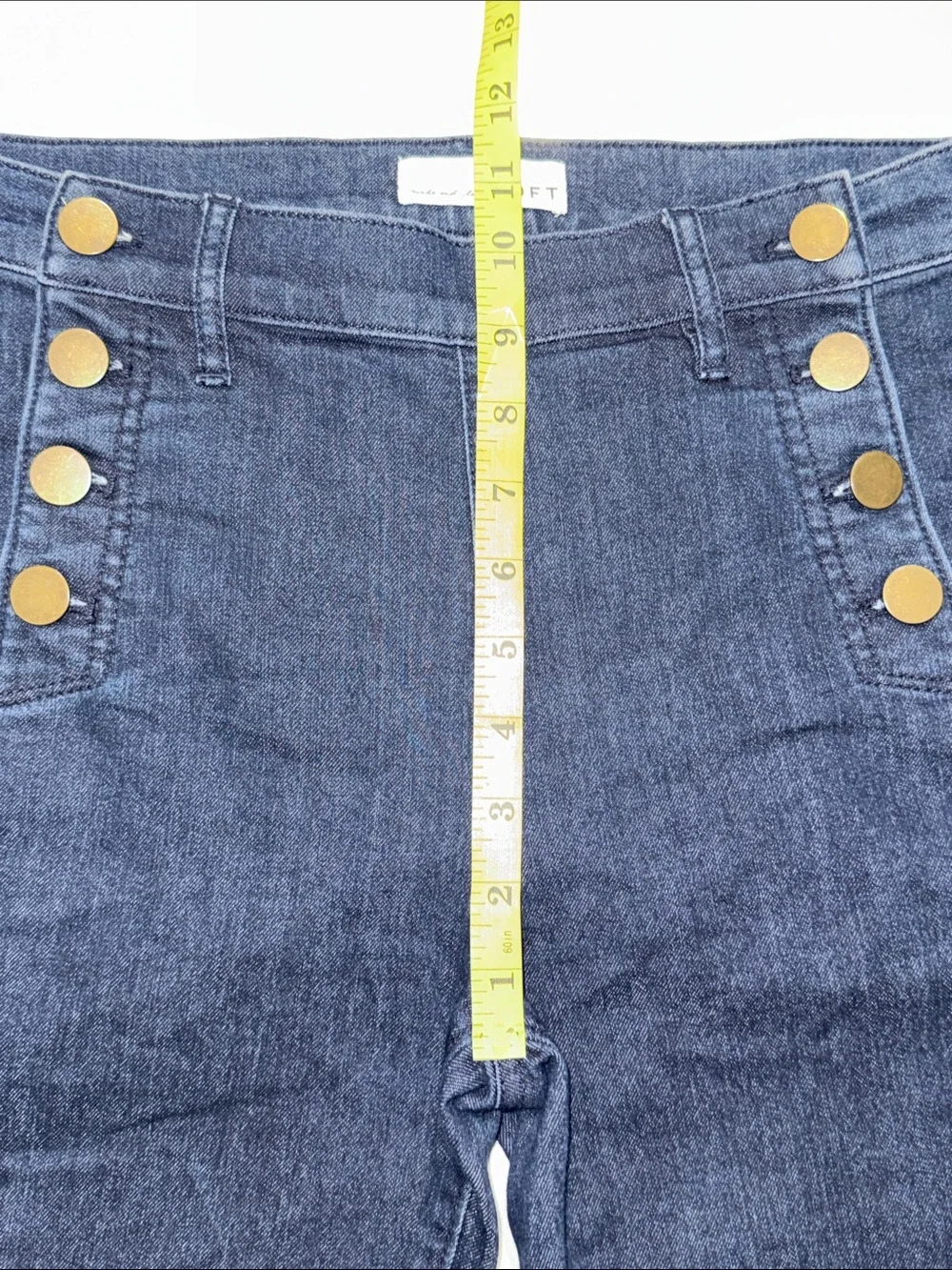 LOFT Dark Indigo High-Rise Skinny Jeans with Gold Accent Buttons Size 27/4